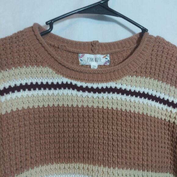 Pink Rose Knit Maple Striped Brown Textured Sweater Neutral Size XL - Picture 2 of 8
